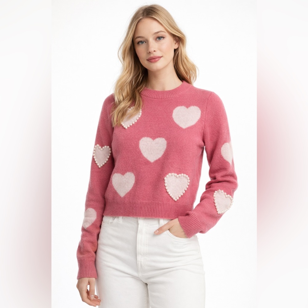 NWT Dreamers by Debut Pink Heart Sweater